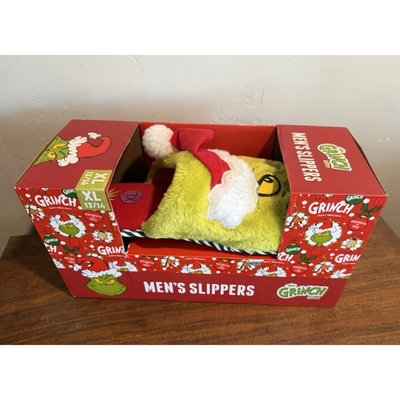 Dr. Seuss Shoes - Dr. Seuss Grinch Christmas Santa Hat Slippers - Holidays XL 13/14. Men / Womens
